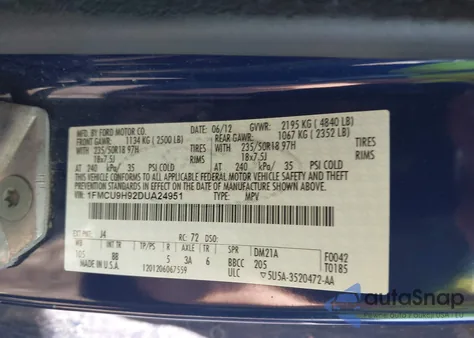 2013 Ford Escape Sel z USA, uszkodzony, nr VIN 1FMCU9H92DUA24951